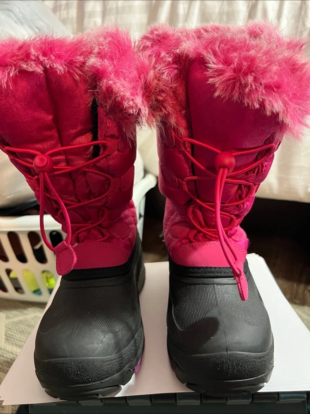 Kamik Kids Bright Pink Faux-Fur Winter Boots with Black Shell